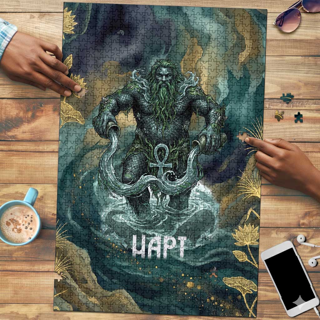 Egyptian Hapi Puzzle God of the Nile Ankh Symbol Lotus Flowers and Sacred River Energy