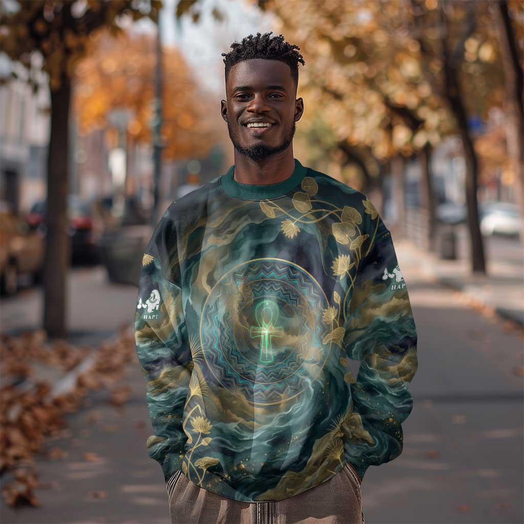 Egyptian Hapi Sweatshirt God of the Nile Ankh Symbol Lotus Flowers and Sacred River Energy