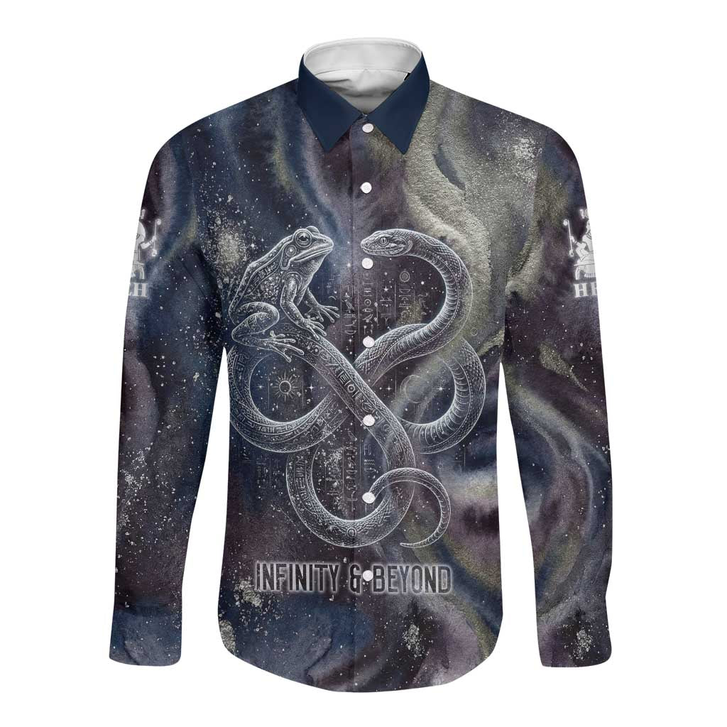 Egyptian Heh and Hauhet Long Sleeve Button Shirt Serpent Duo Design Cosmic Infinity and Eternal Balance Motif