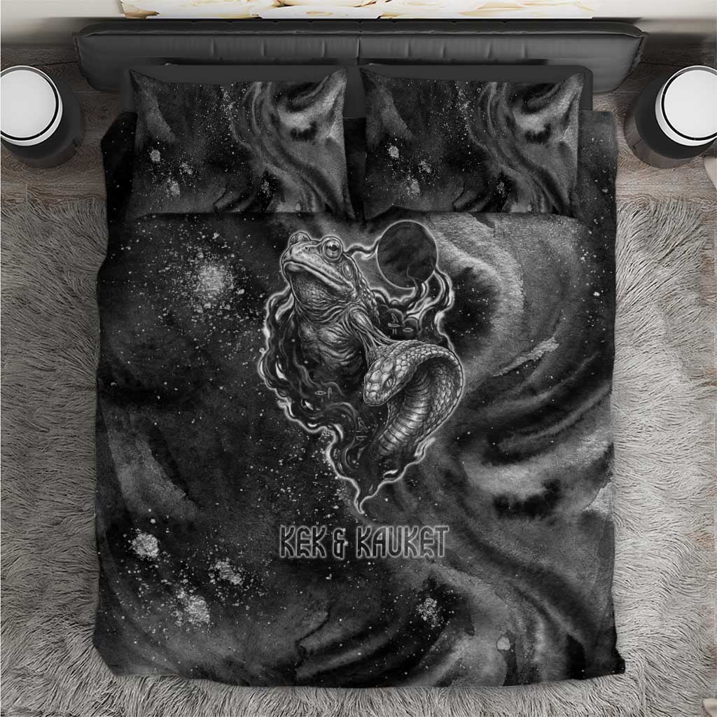 Kek and Kauket Egyptian Bedding Set Primordial Darkness Design Cosmic Frogs and Serpents