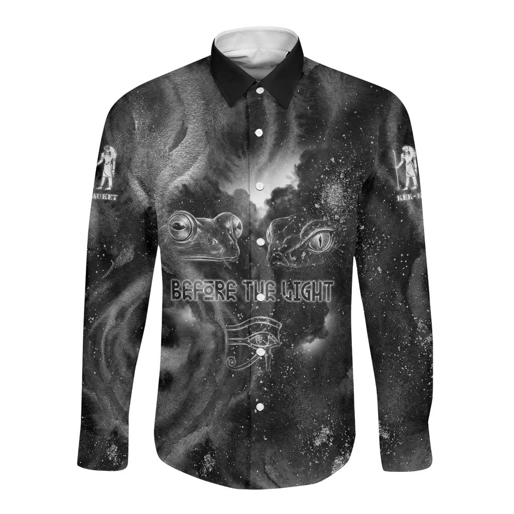 Kek and Kauket Egyptian Long Sleeve Button Shirt Primordial Darkness Design Cosmic Frogs and Serpents