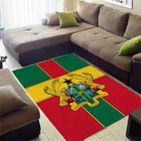 Ghana flag area rug with multicolor cross stripes and coat of arms with eagle wings