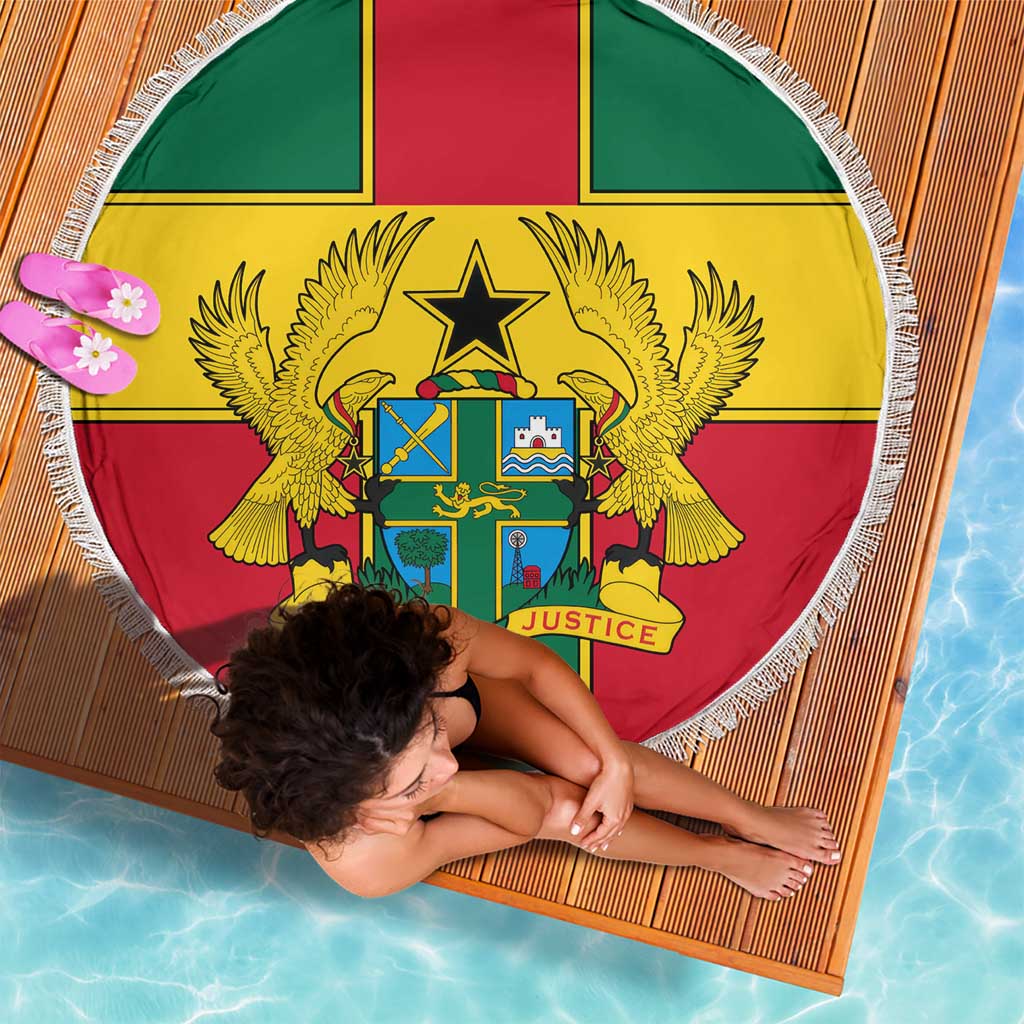 Ghana Flag Beach Blanket with Coat of Arms Design