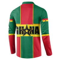 Ghana Flag Button Sweatshirt with Coat of Arms Design