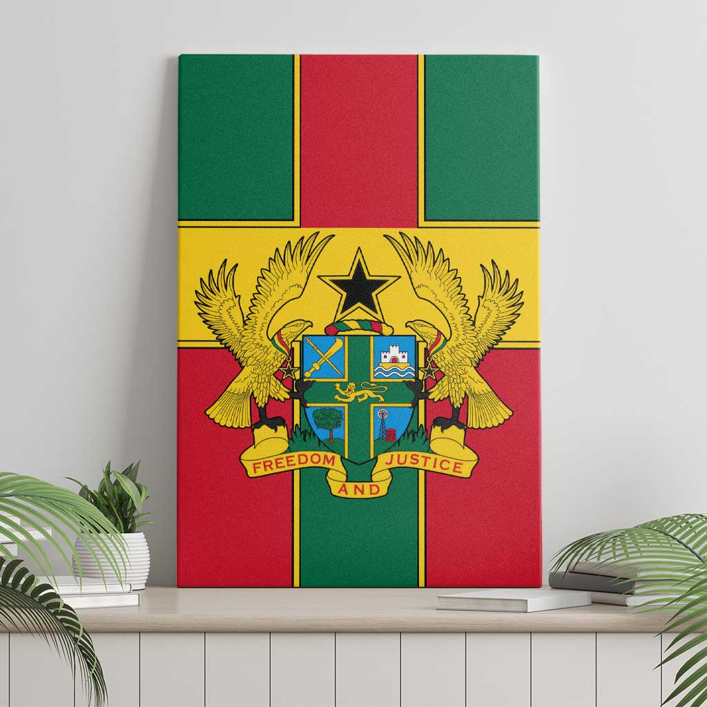 Ghana flag canvas wall art featuring coat of arms eagle and shield, multicolor