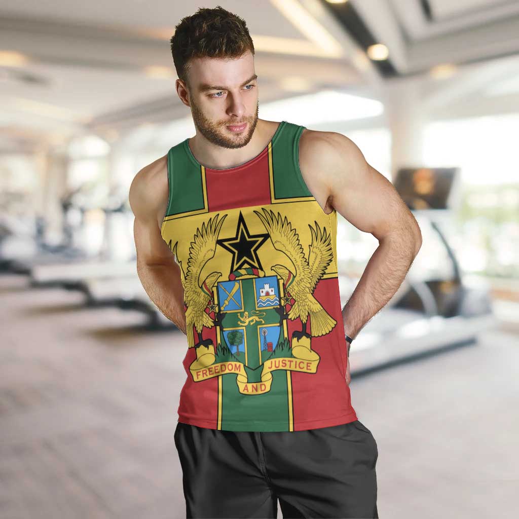 Ghana Flag Men Tank Top with Coat of Arms Design