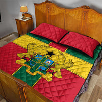 Ghana flag quilt bed set with winged coat of arms emblem, red quilted pillows on bed