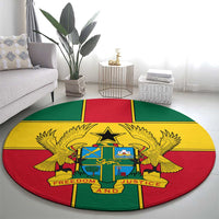 Round Ghana coat of arms rug, multicolor flag design centered on living room floor