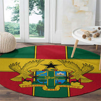 Round Ghana coat of arms rug with bold multicolor emblem and flag stripes