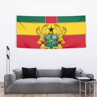 Ghana flag tapestry with coat of arms crest and bold tricolor cross stripes