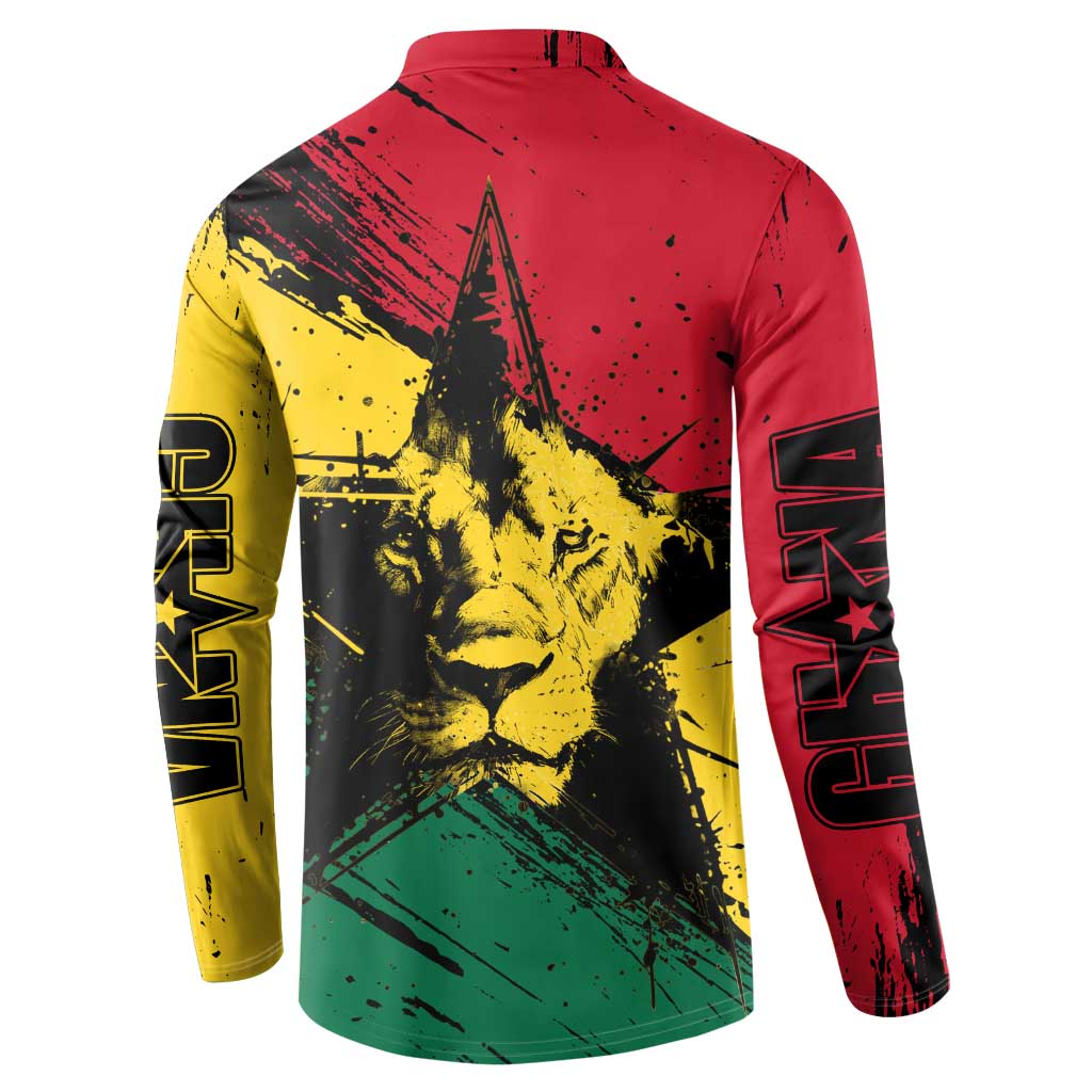 Ghana Flag Button Sweatshirt with Coat of Arms Design TS04