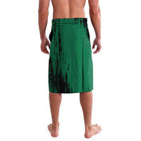 Green lavalava sarong with dark abstract vertical print, straight wrap skirt