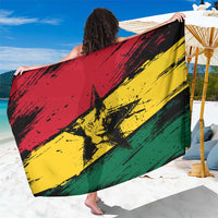 Ghana flag sarong with black star and coat of arms, red yellow and green abstract print