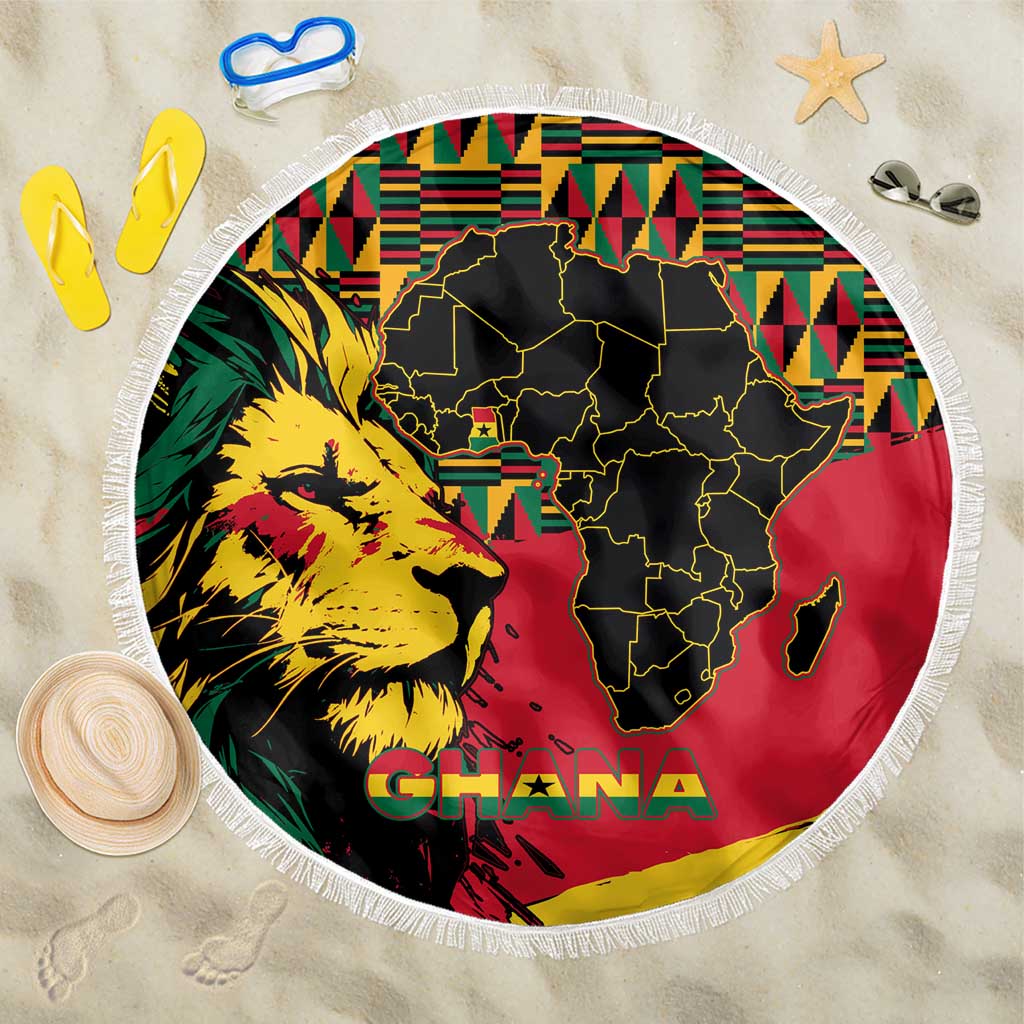 Ghana Lion Beach Blanket - Map & Coat of Arms Grunge Style Design