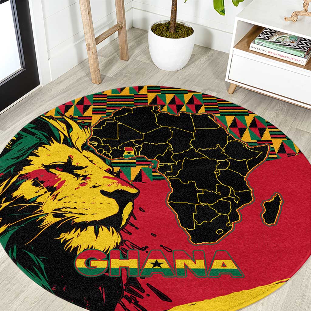 Ghana Lion Round Carpet - Map & Coat of Arms Grunge Style Design