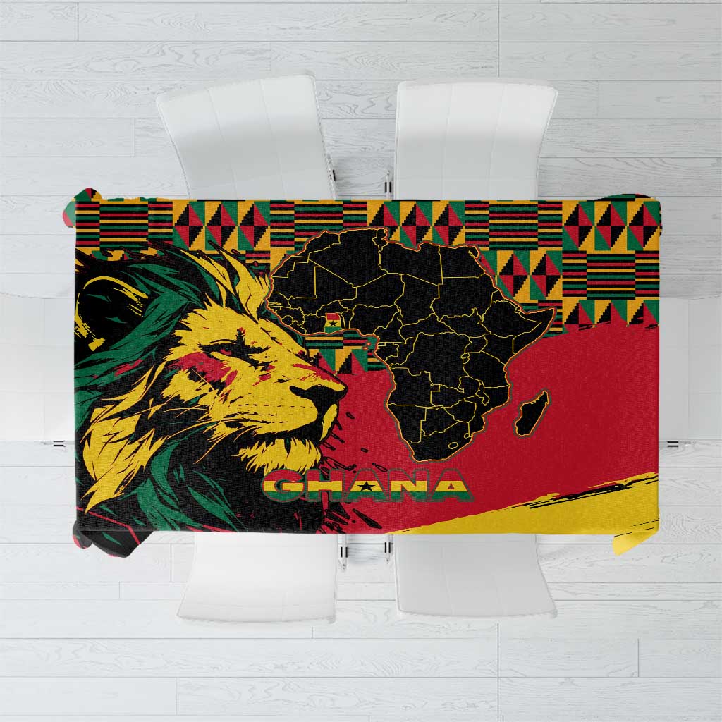 Ghana lion and map tablecloth, multicolor grunge design with coat of arms