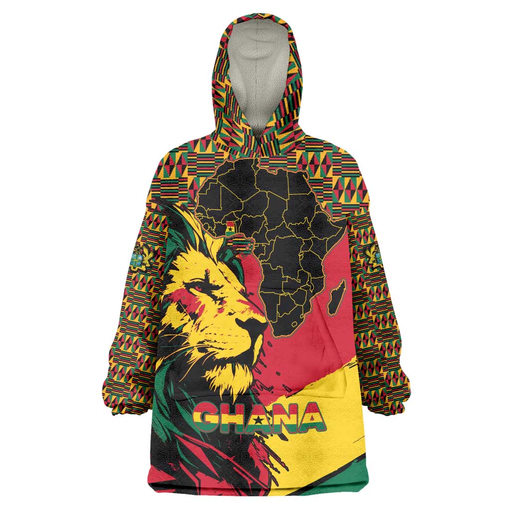 Ghana Lion Wearable Blanket Hoodie - Map & Coat of Arms Grunge Style Design