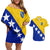 Bosnia and Herzegovina Couples Matching Off Shoulder Short Dress and Hawaiian Shirt Flag and Coat of Arms Hoodie – Unique Combination Design