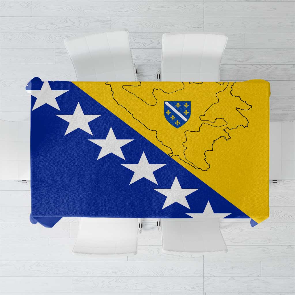 Bosnia and Herzegovina flag tablecloth, blue and yellow coat of arms design