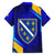 Bosnia and Herzegovina Coat of Arms Family Matching Off Shoulder Short Dress and Hawaiian Shirt Blend of National Colors & Symbols