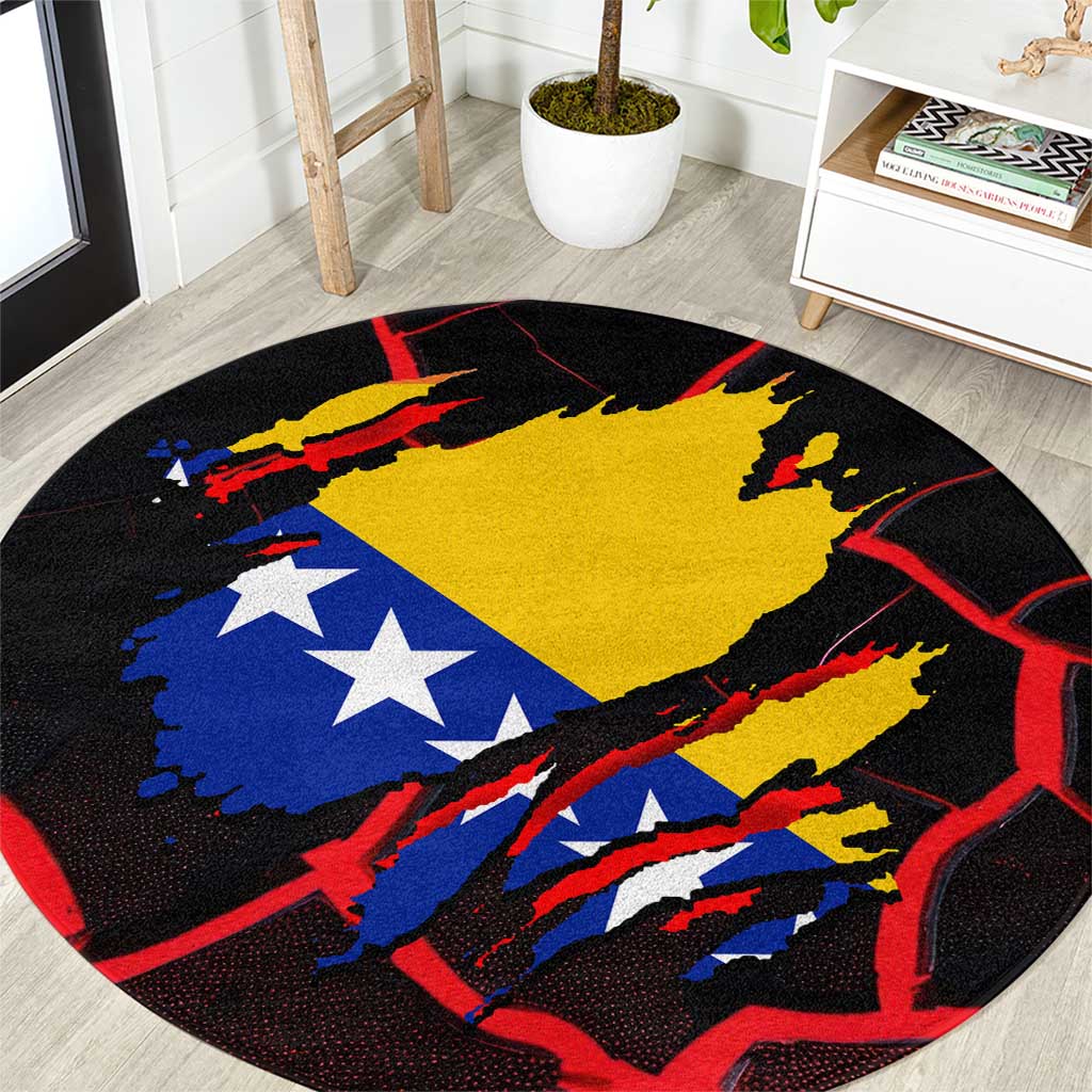 Bosnia and Herzegovina Flag Round Carpet with Dragon Shape - Fusion of National Pride & Sports Spirit