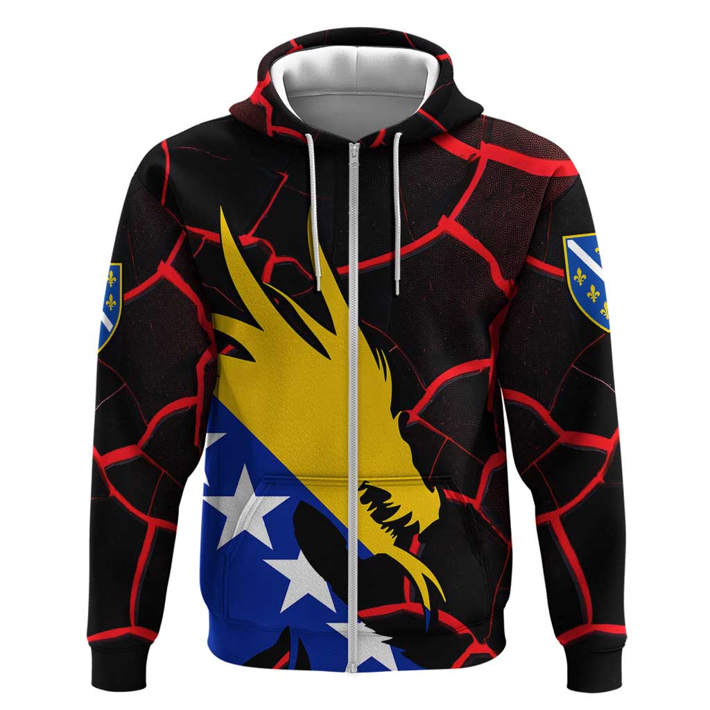 Bosnia and Herzegovina Flag Zip Hoodie with Dragon Shape - Fusion of National Pride & Sports Spirit