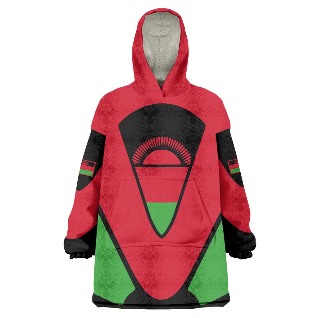 Malawi Flag Wearable Blanket Hoodie Colors Blended with National Emblem - Symbolic Design