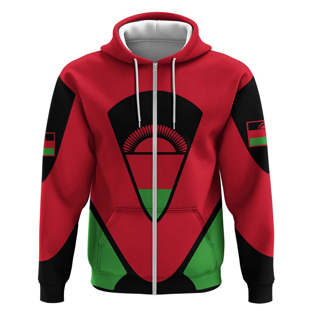 Malawi Flag Zip Hoodie Colors Blended with National Emblem - Symbolic Design