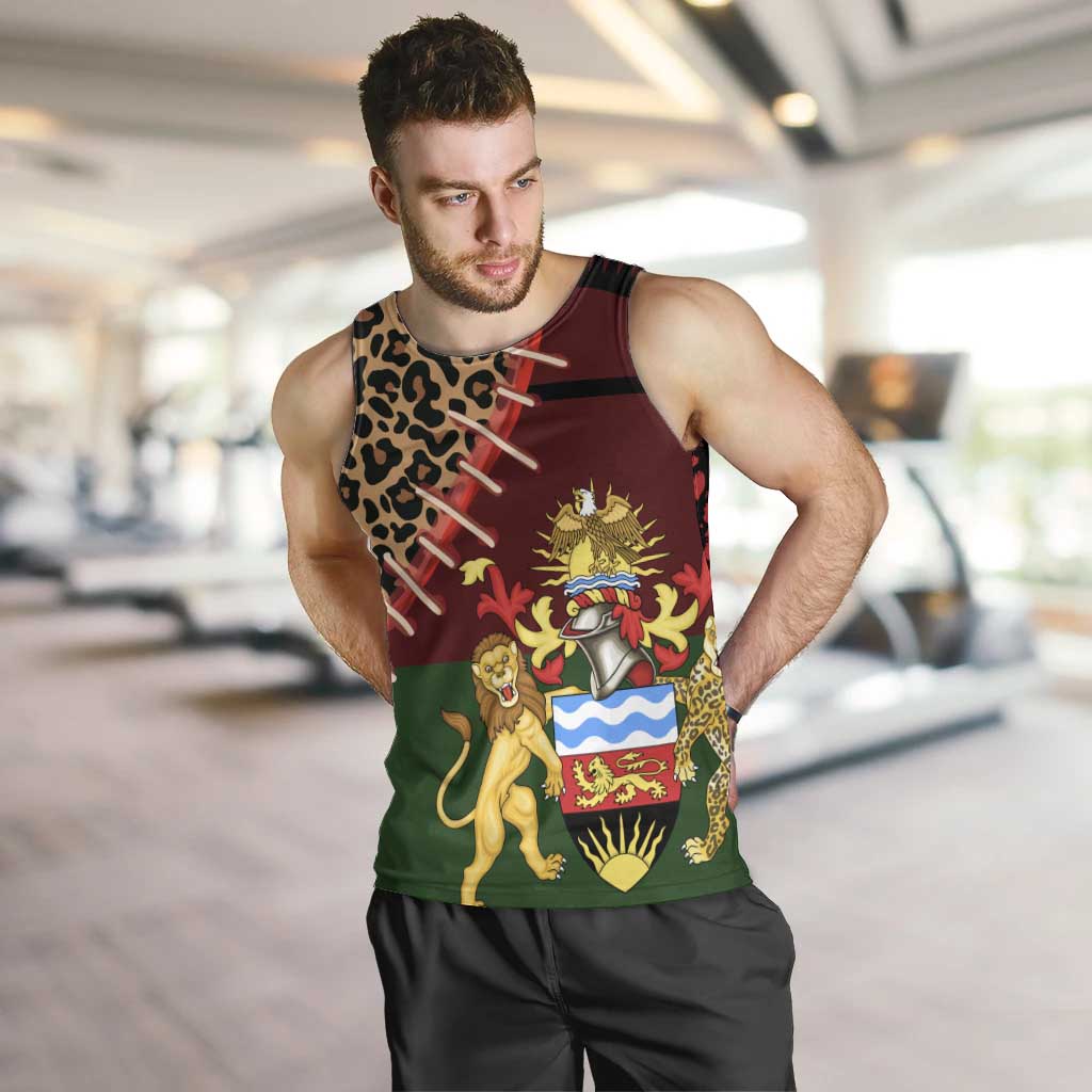 Malawi Men Tank Top Coat of Arms & Leopard Print - Unique Motif Fusion