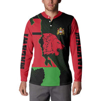 Red and black button sweatshirt with lion and Malawi map-style panel print