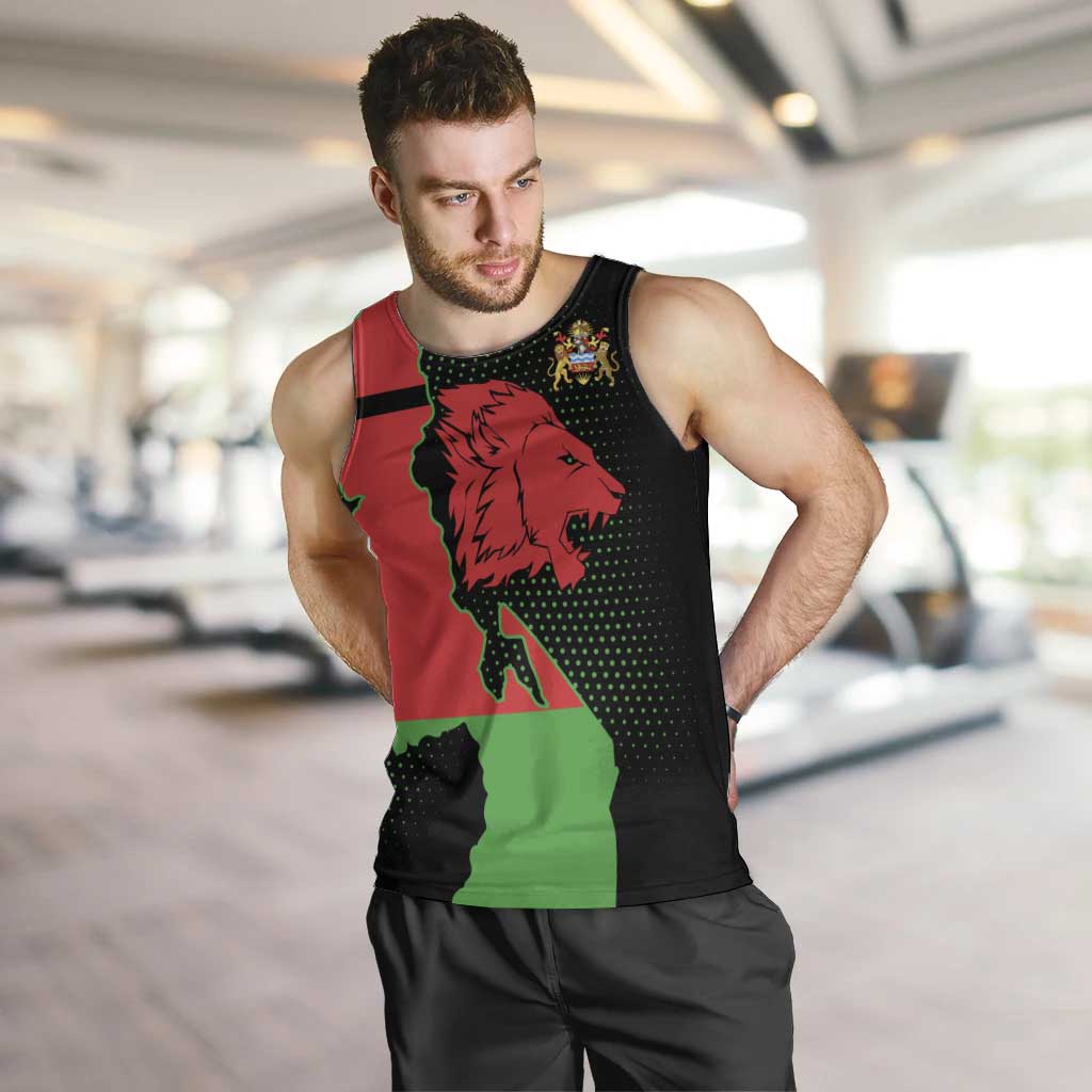 Malawi Map Shaped Lion Men Tank Top Unique Country and Wildlife Fusion Design