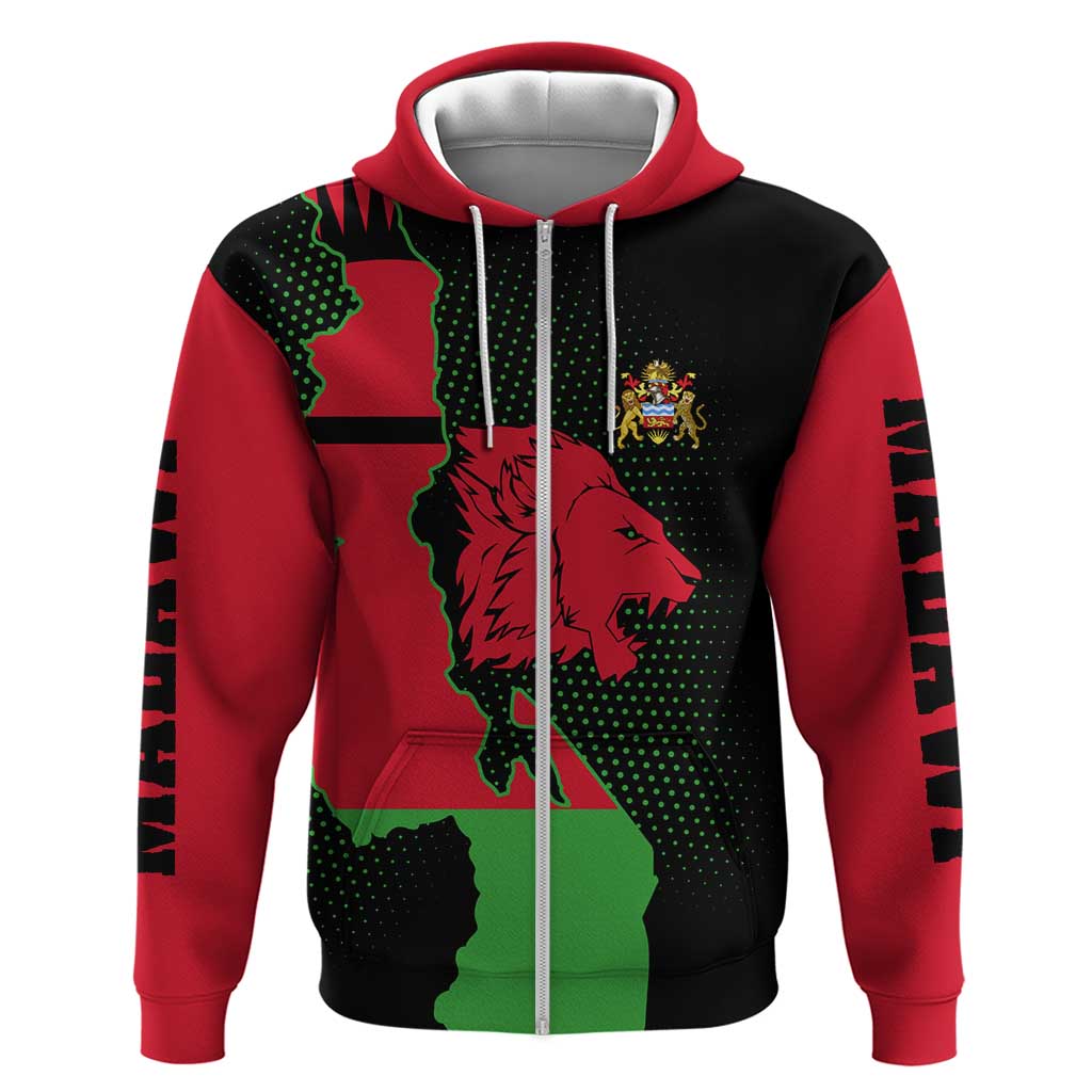 Malawi Map Shaped Lion Zip Hoodie Unique Country and Wildlife Fusion Design