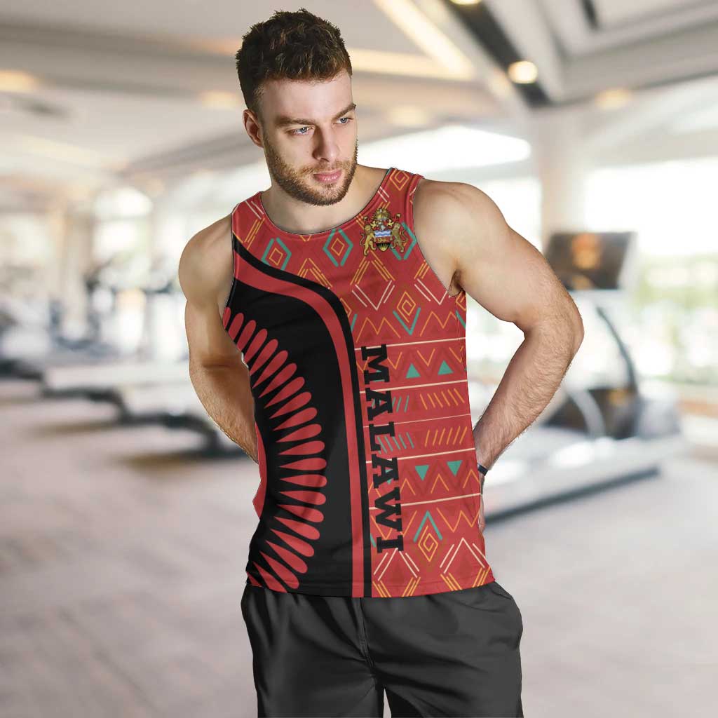 Malawi Patterns Men Tank Top Blended with Flag Colors & National Emblem - Cultural Fusion Design