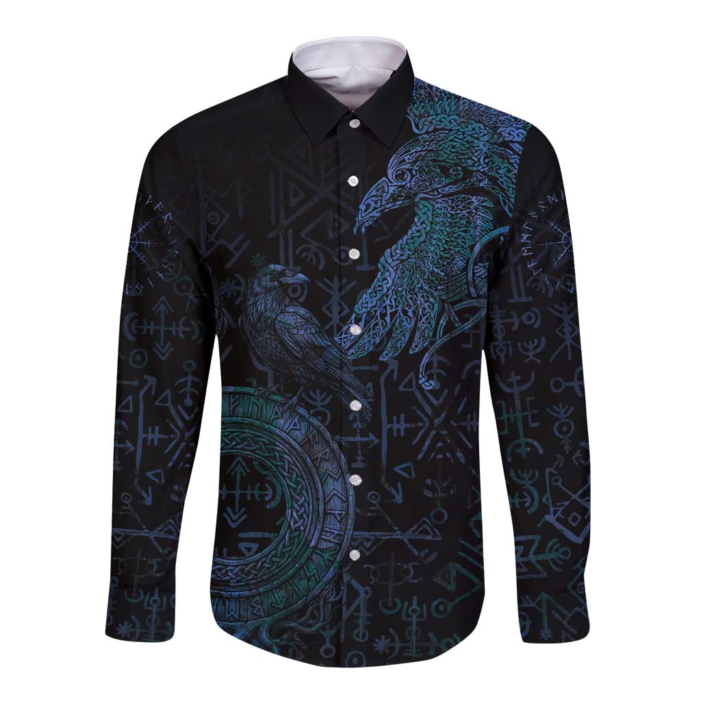 Odin Norse Mythology Long Sleeve Button Shirt Viking Rune Art Style