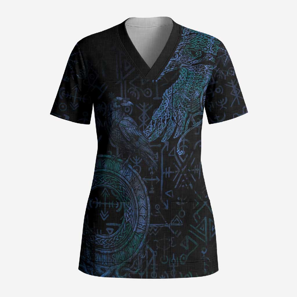 Odin Norse Mythology Scrub Top Viking Rune Art Style