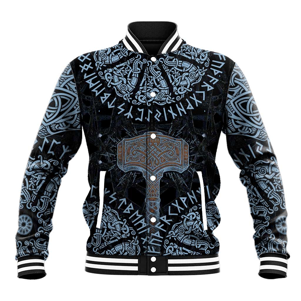 Thor and Jormungandr Norse Mythology Viking Baseball Jacket Celtic Knot and Rune Art Style