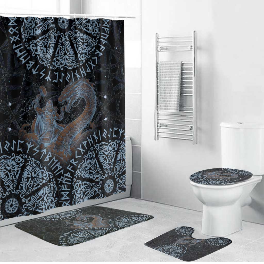 Thor and Jormungandr Norse Mythology Viking Bathroom Set Celtic Knot and Rune Art Style