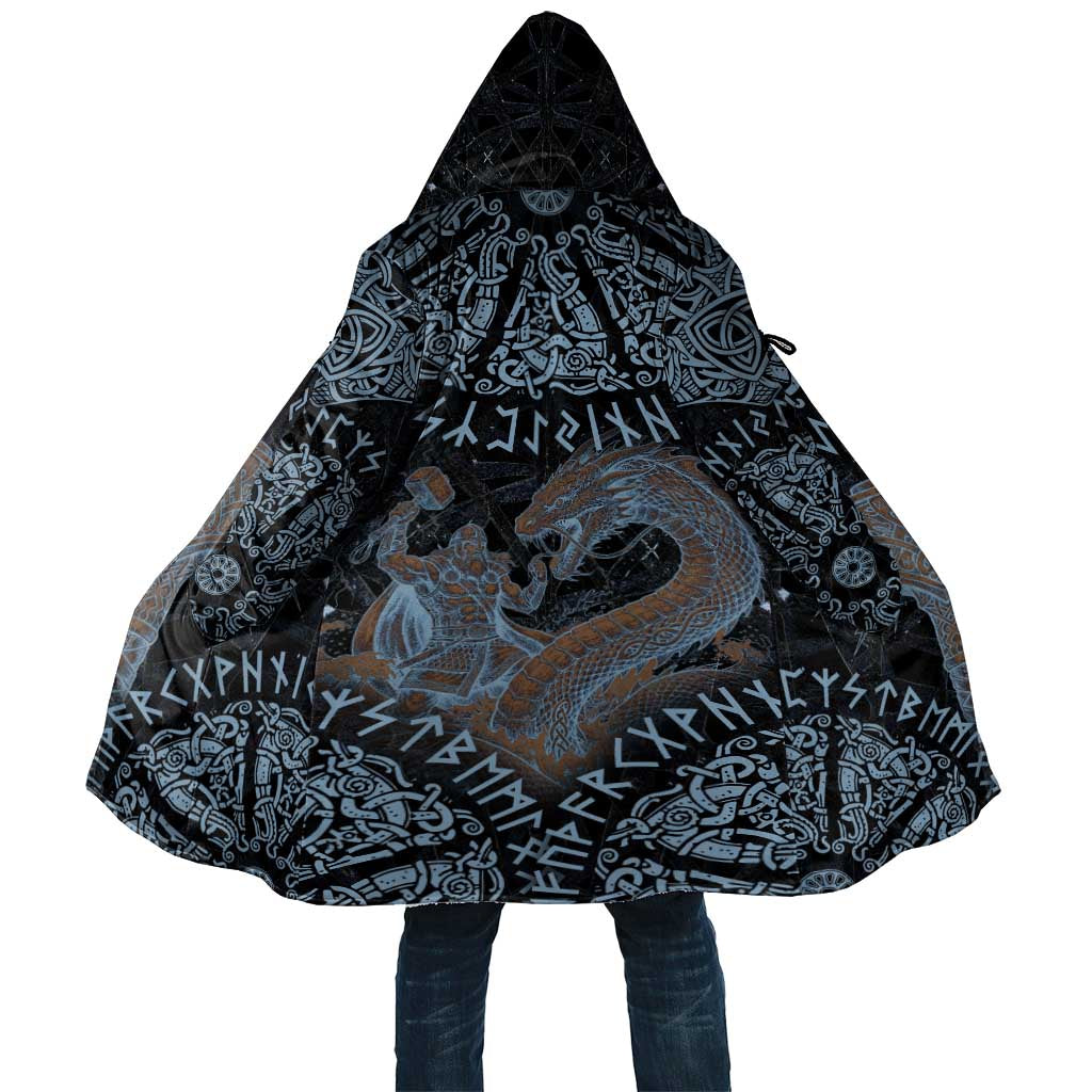Thor and Jormungandr Norse Mythology Viking Cloak Celtic Knot and Rune Art Style