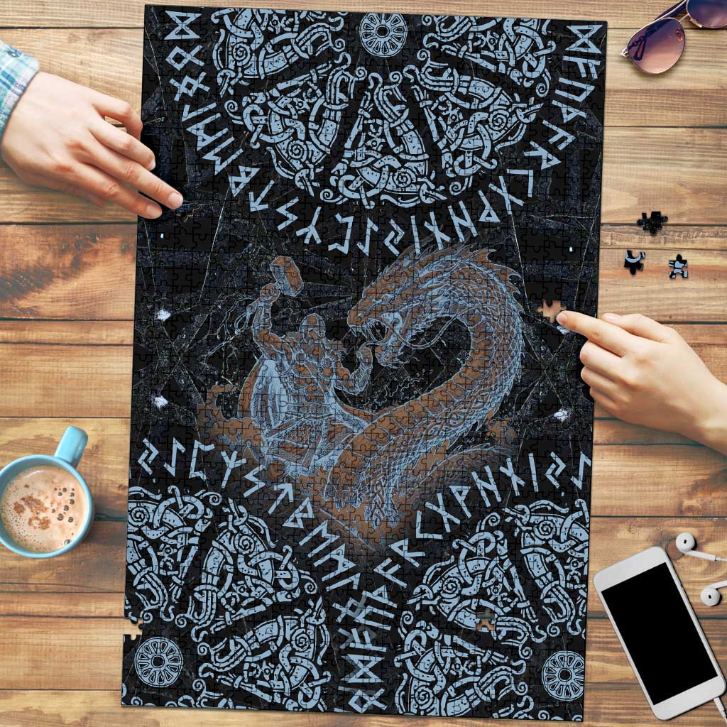 Thor and Jormungandr Norse Mythology Viking Puzzle Celtic Knot and Rune Art Style