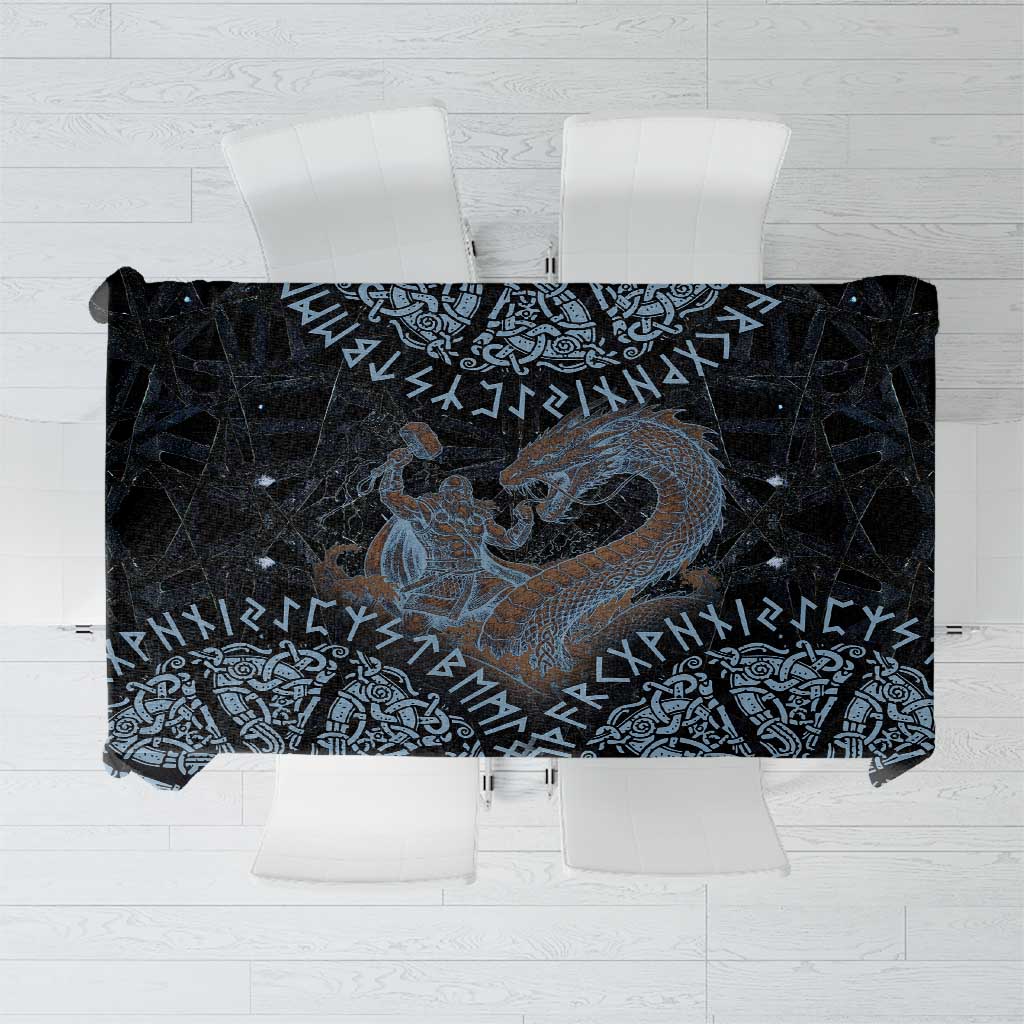 Thor and Jormungandr Norse Mythology Viking Tablecloth Celtic Knot and Rune Art Style