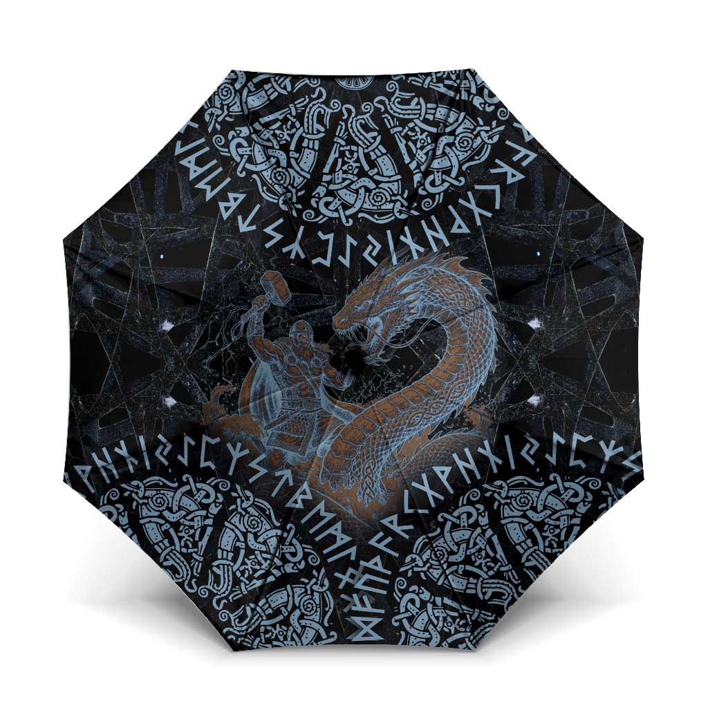 Thor and Jormungandr Norse Mythology Viking Umbrella Celtic Knot and Rune Art Style