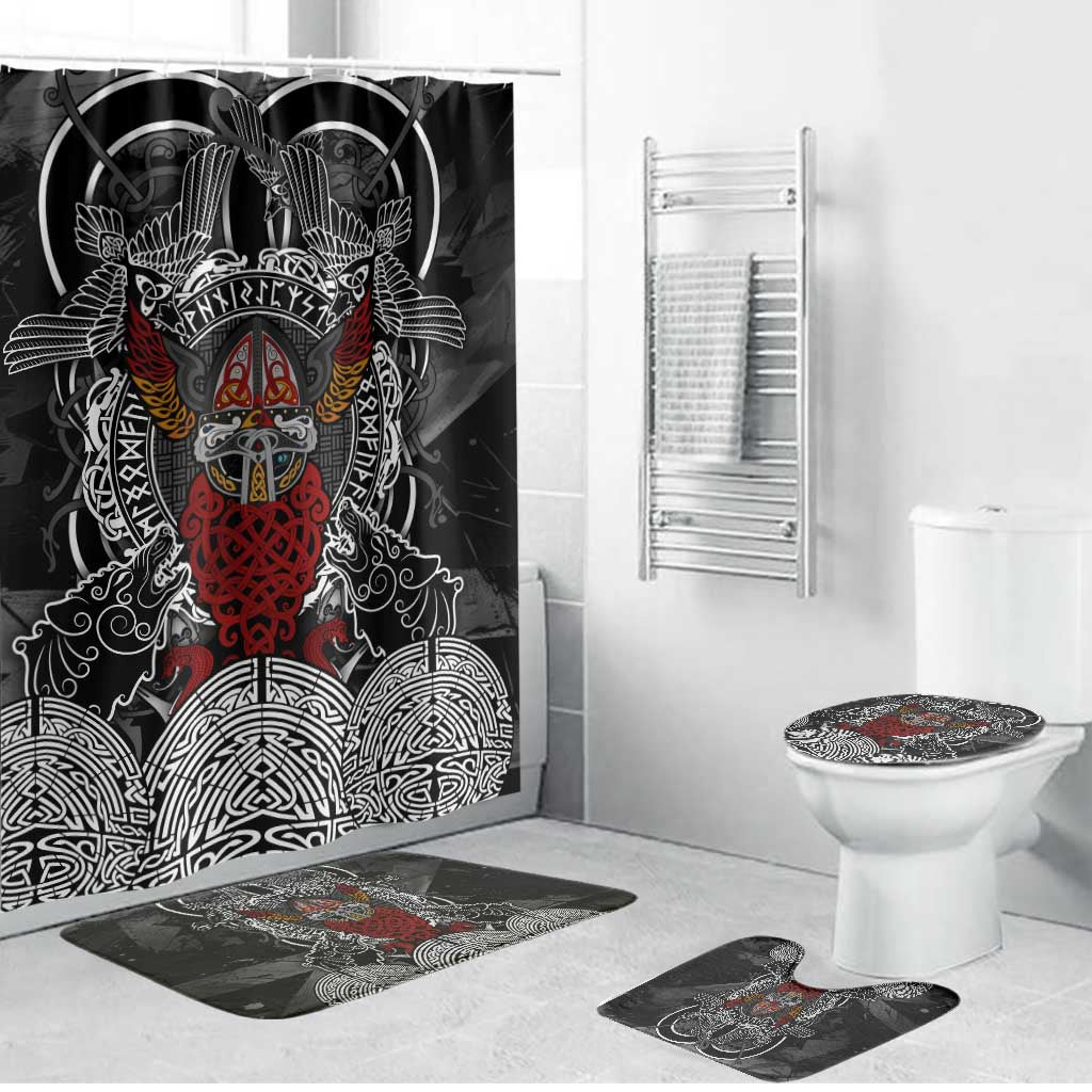 Viking Berserker and Valknut Norse Mythology Bathroom Set Red and Black Celtic Knotwork Art