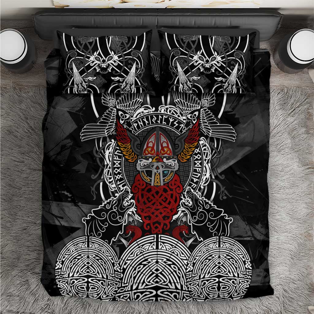 Viking Berserker and Valknut Norse Mythology Bedding Set Red and Black Celtic Knotwork Art