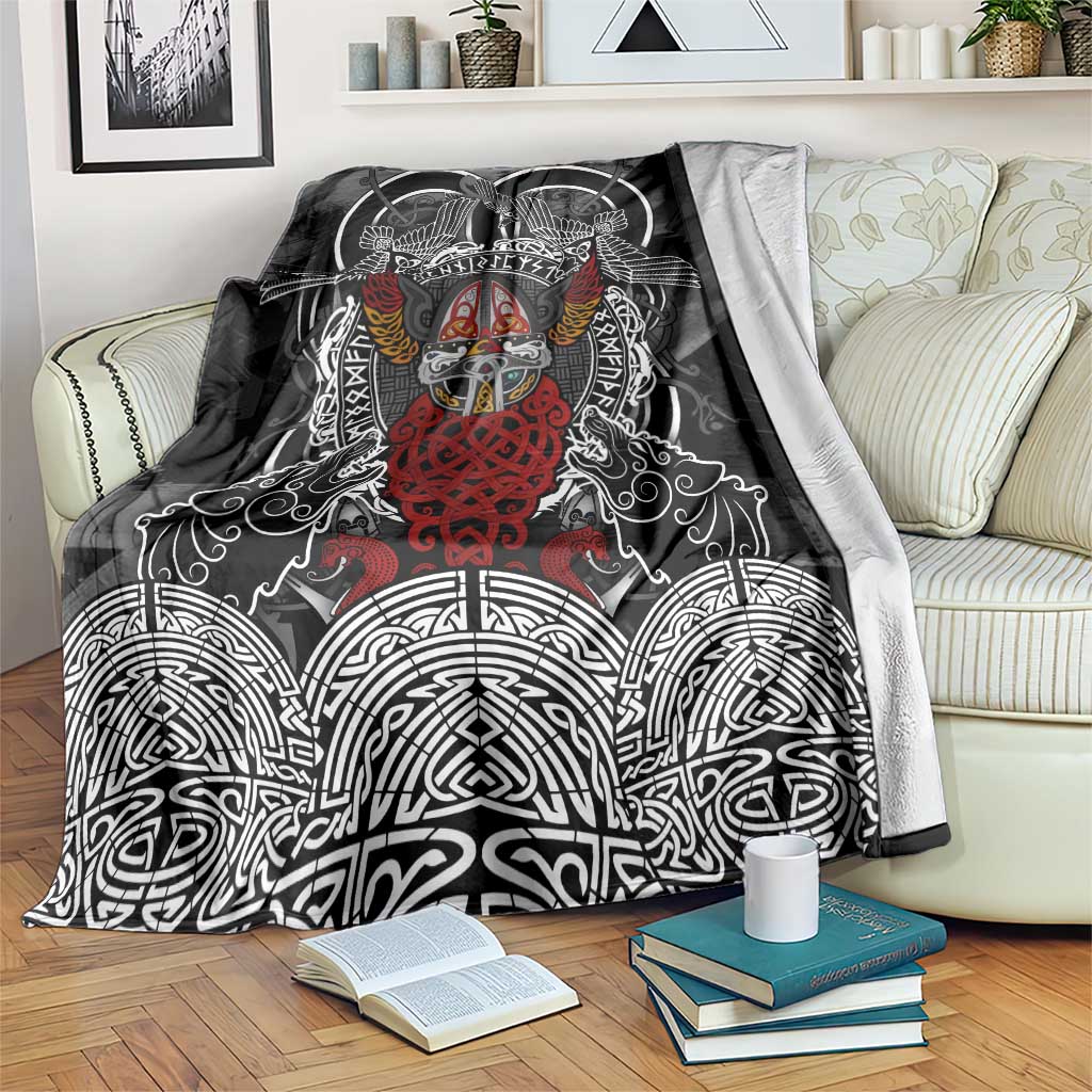 Viking Berserker and Valknut Norse Mythology Blanket Red and Black Celtic Knotwork Art