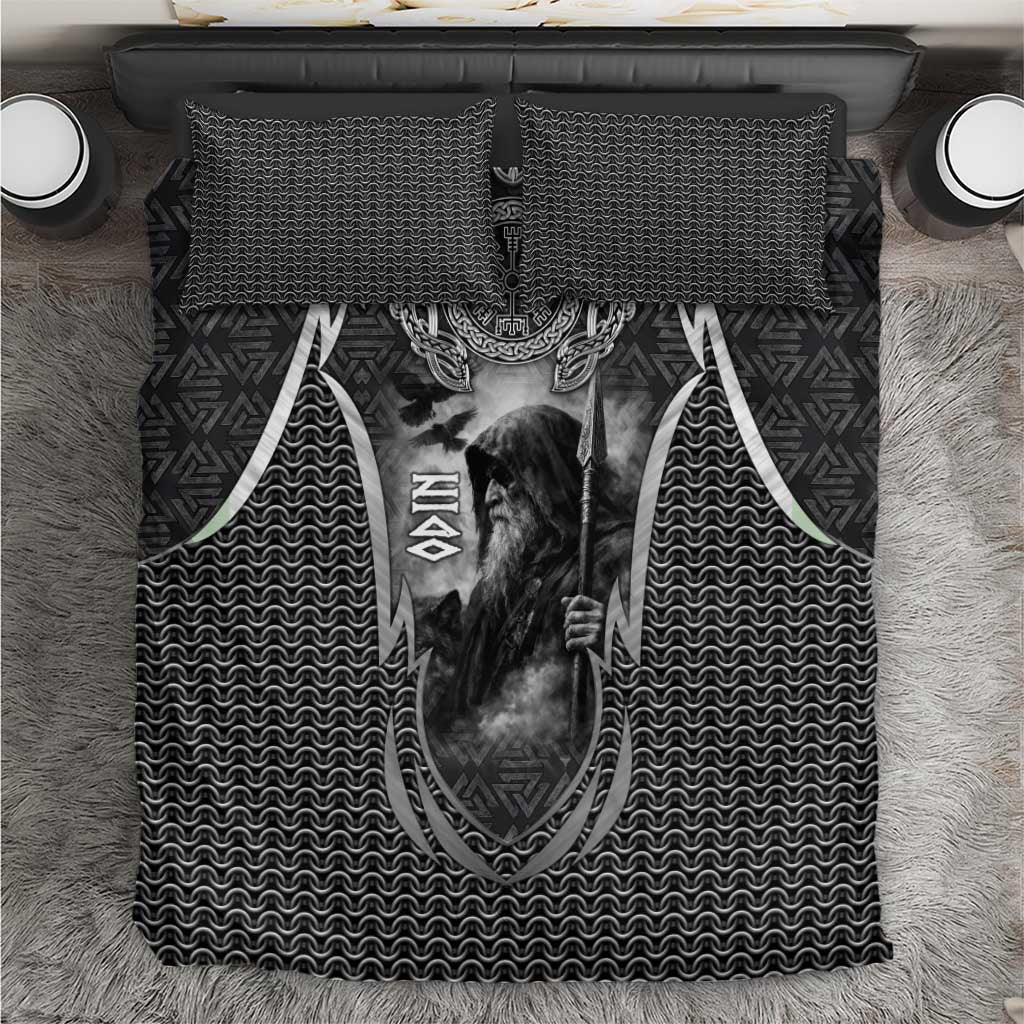 Odin and Viking Warrior Norse Mythology Bedding Set Realistic Black and Grey Tattoo Style