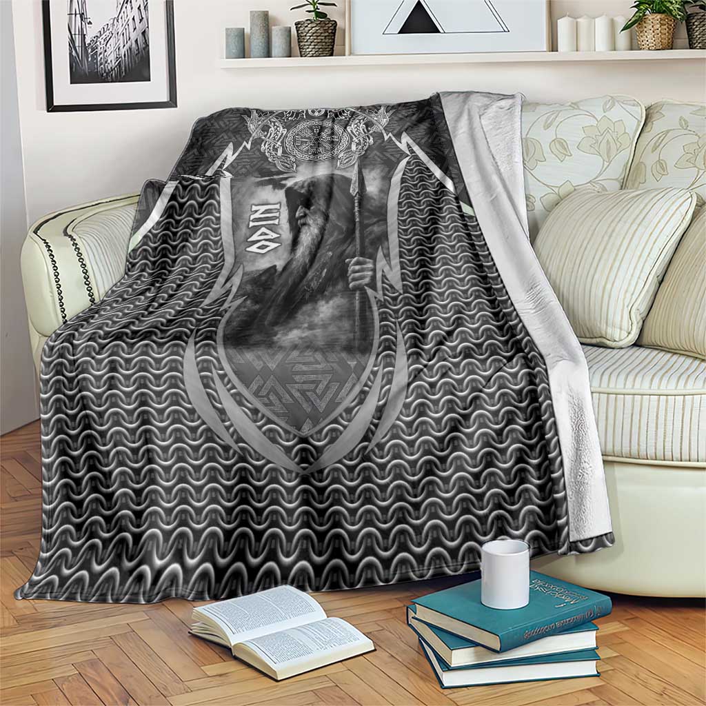 Odin and Viking Warrior Norse Mythology Blanket Realistic Black and Grey Tattoo Style