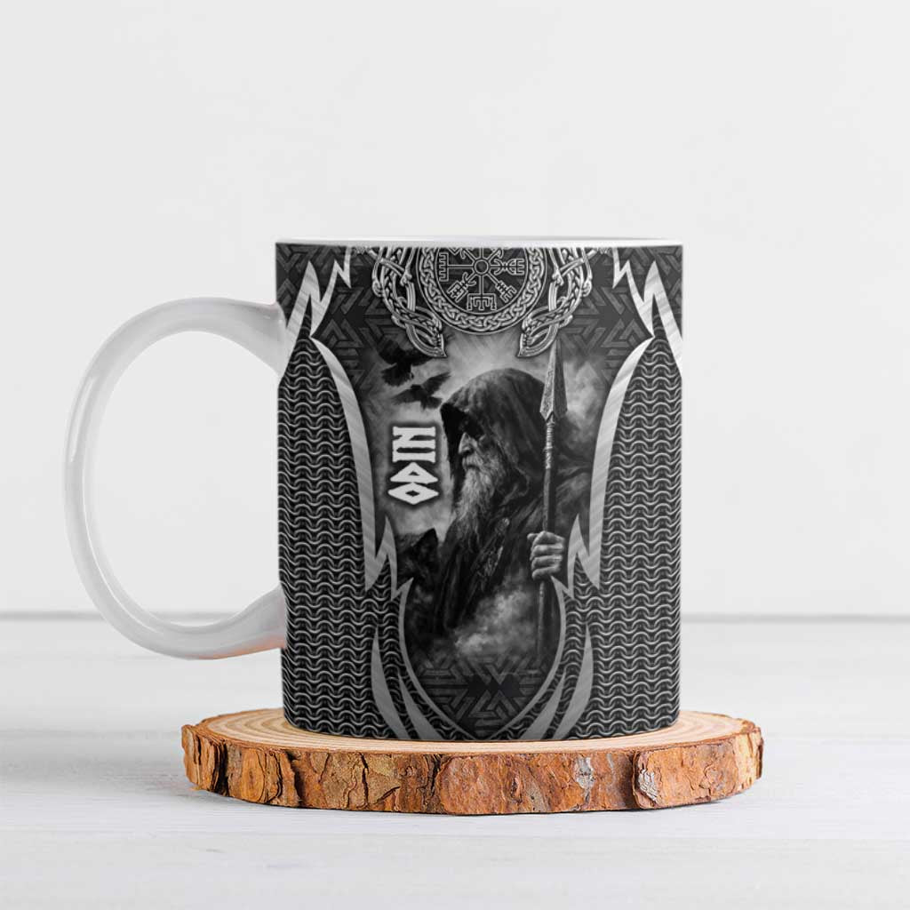 Odin and Viking Warrior Norse Mythology Ceramic Mug Realistic Black and Grey Tattoo Style