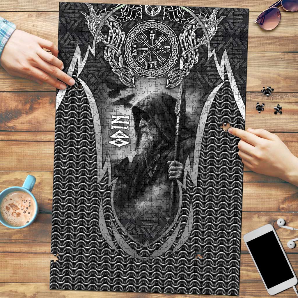 Odin and Viking Warrior Norse Mythology Puzzle Realistic Black and Grey Tattoo Style