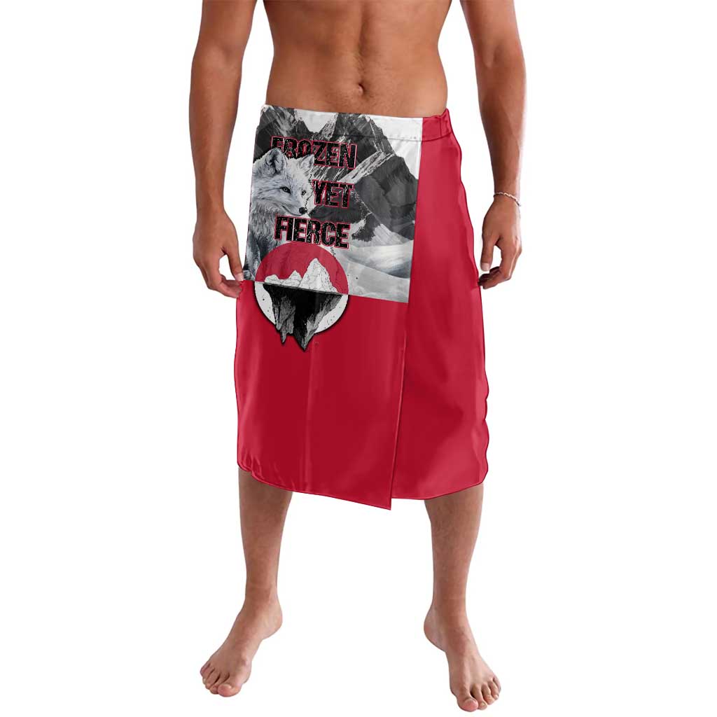 Red and white arctic fox graphic wrap skirt with elastic waistband and asymmetrical panel