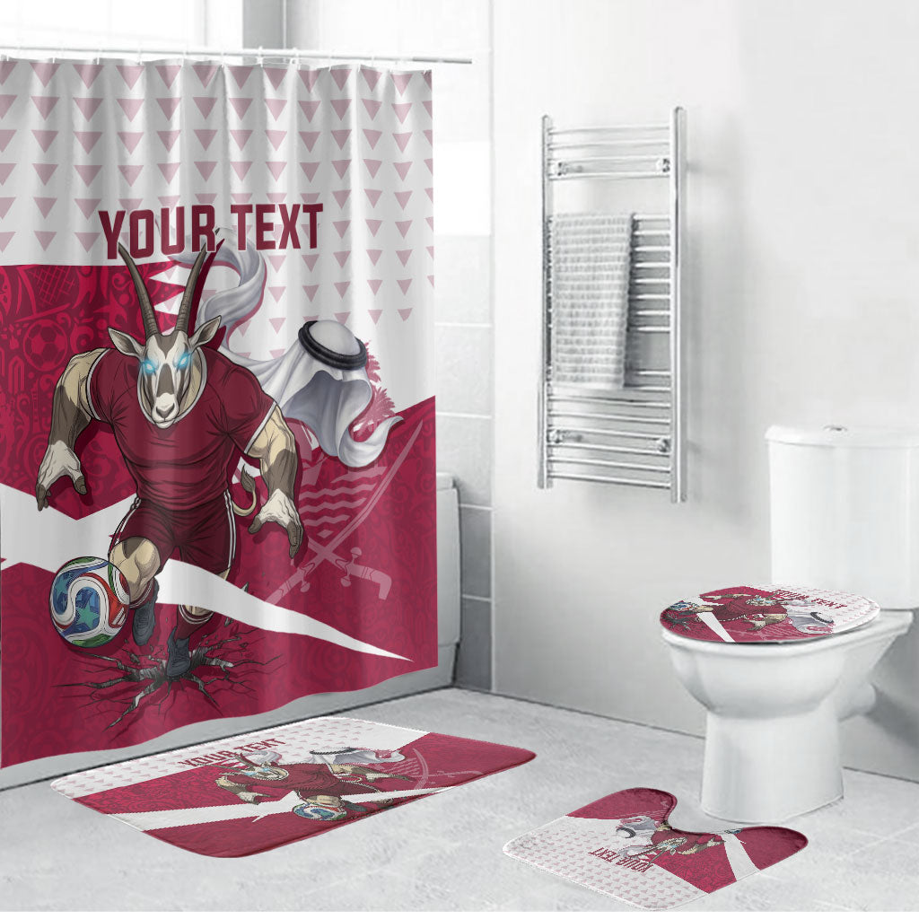 Personalized Qatar Soccer Bathroom Set Arabian Oryx Football Mascot - Comic Art Geometric